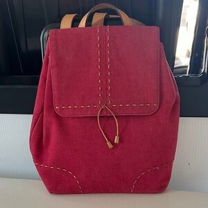 RALPH  Ralph Lauren Denim/ Leather Stylish Red Canvas Backpack